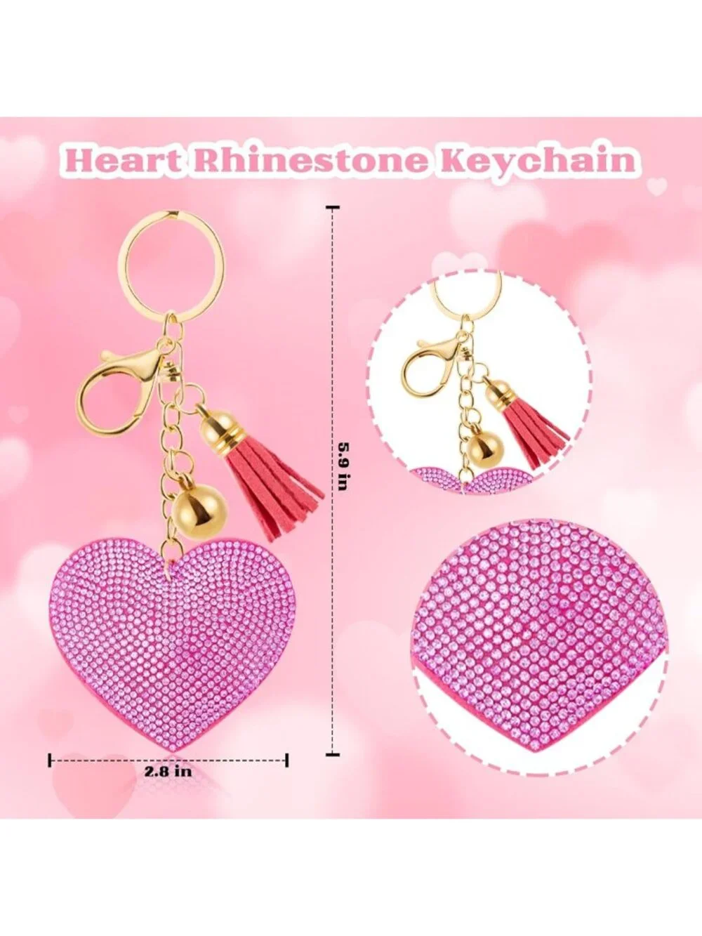 Glitter Crystal Heart Keychain Set - 10 Bling Rhinestone Tassel Handbag Charms